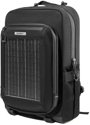 ROCKBROS Mochila Solar 20L con Panel Solar Flexible y Desmontable 10V 14W Puerto USB-C de Carga Rápida Multiusos para Senderismo Camping y Viajes al Aire Libre