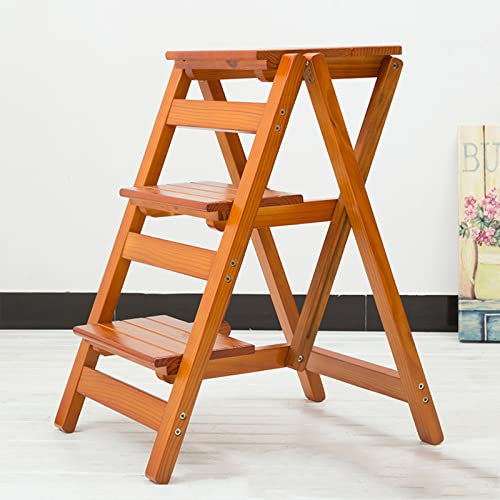 Sgabelli Pieghevoli a 3 gradini, Scala a pioli in Legno Multifunzionale, Sedile ad Aria Portatile, Sgabello per casa, Ufficio, Camera da Letto