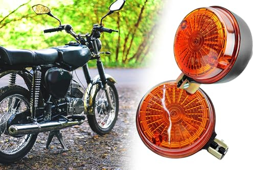 BISOMO Blinker Set, Blinkleuchten Hinten für Simson S50 S51 S70 SR50 SR80, MZ ETS, TS, ETZ Ø 80mm E-geprüft, Lampenträger schwarz. Lichtaustritt Orange