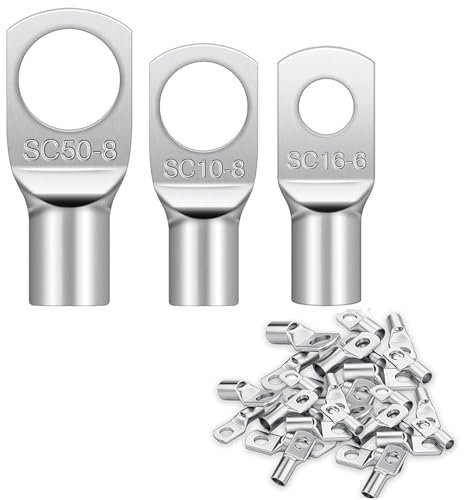 eupdd 25 Piezas Terminales de Anillo: M6/M8 Terminales de Cable Tubular, 10/16/50 mm² Conectores Tubulares de Anillo, Cobre Estañado para Batería Coche/Moto/Barcos