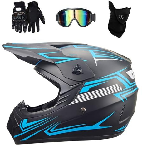 Jugend Kinder Integral Motocross Helm Satz, mit Brille Handschuhe Maske, Unisex Mode Offstraße Straße Rennen Motorrad Helme, Bergab Enduro BMX MTB ATV Quad Dirtbike Helm