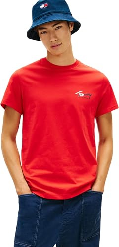 Tommy Jeans Uomo T-Shirt Maniche Corte Slim Sign Chest con Logo, Rosso (Rapid Red), M
