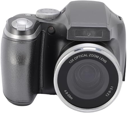 YUEHISY Digitale DSLR -Kamera, 4K 60m Video -Rekorder mit LED -Flash, LCD -Bildschirm, CMOS -Sensor 12x Optical 6X Digital Zoom, für Reiseträtslandschaften (Silver)