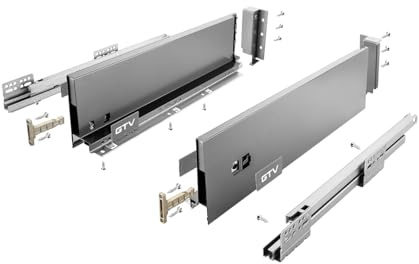 GTV AXIS låda H 178 mm L 450 mm grå mjuk stängning helutdragbar hög version C innerutdrag tyst styrsystem lådsystem med stålkanaler