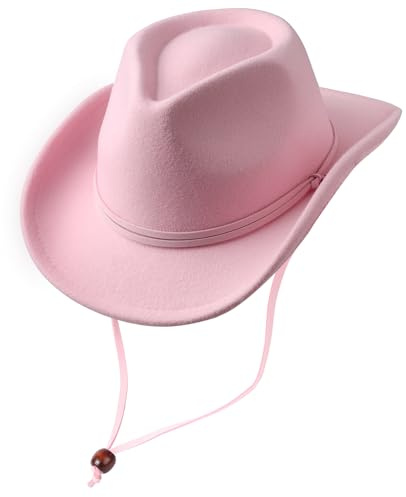 DRESHOW Cowboyhut Kinder Jungen Mädchen Fedora Hut Western mit Schnalle Gürtel Retro Panama Hüte mit Wind Lanyard Unisex Aufgerollte Mützen 4-12 Jahre