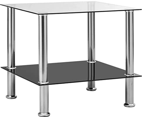 QUAHEAS Beistelltisch Transparent, Couchtisch aus gehärtetem Glas, Nachttisch mit Ablage für Wohnzimmer, Schlafzimmer, 45x50x45 cm