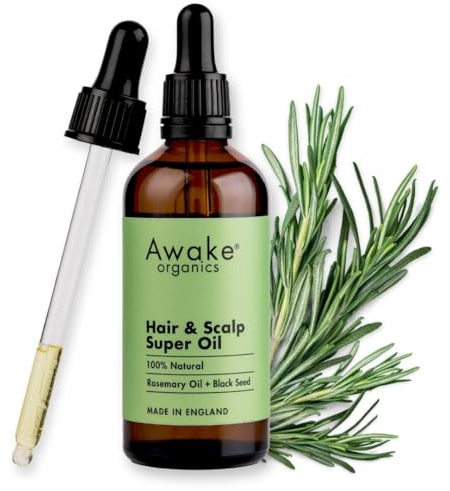 Awake Organics Rosemary + Black Seed Hair & Scalp Super Oil 100ml | Natural Hair Growth & Anti-Hair Shedding | Soothes Itchy Scalp, Adds Shine, Silicone Free, Vegan, Made in England