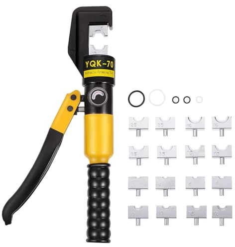 FIXOSHEE Crimpadora Hidráulica con Troqueles para Terminales de Cable Batería Alicates Prensado Hidráulico Portátil con Caja Plástica y Liberación Automática de Presión para Cables