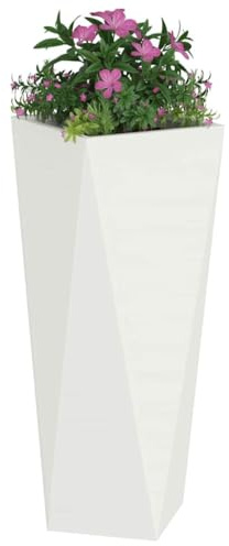 vidaXL Jardinière Blanc 30 x 30 x 75 cm Acier, Jardin et terrasse, bac à Fleurs en Acier Robuste, boîte rectangulaire pour déco de Patio