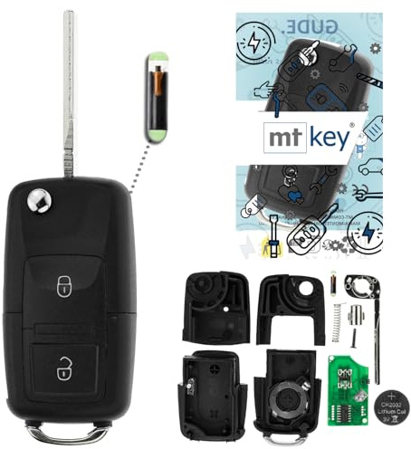 MT-KEY Funk Schlüssel 434MHZ Klappschlüssel kompatibel mit VW Bora 1J Golf 4 Polo 9N Fox 5Z T5 Multivan Seat Leon I Ibiza III Cordoba 6L Toledo II