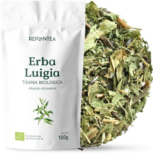 REPLANTEA Infuso di Erba Luigia Biologica 100g | Verbena Odorosa in Foglie Tagliate | Tisana Digestiva e Rilassante | Aroma Intenso di Limone | Aloysia Citriodora Sfusa