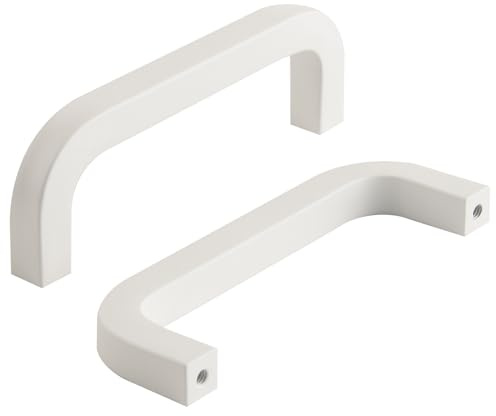 funifiti 5 Pack White Dresser Drawer Pulls 3-3/4 Inch Hole Center Modern Kitchen Cabinet Handles Closet Pull Handles Square Rod Curved Tray Handle Furniture Hardware