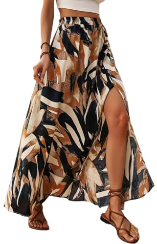 ABINGOO Jupe Longue Femme Ete Taille Haute Elastique Boheme Jupes Fendue