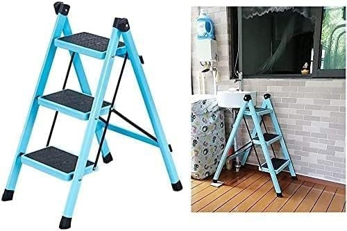 HynJGih Trappstege Bärbar Stegpall Fällbar stege Stegstege Platssparande for hushållskök kontor(Blu,3 Layer)