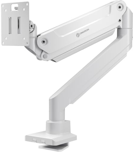 ONKRON Monitor Halterung 17-49 Zoll, bis 20 kg, max VESA 100x100, G100-W | Monitorarm bis 58,2 cm ausziehbar, Gasdruckfeder, schwenkbar, drehbar, neigbar, in Weiß, Klemm-/Bohrmontage; Büro & Gaming