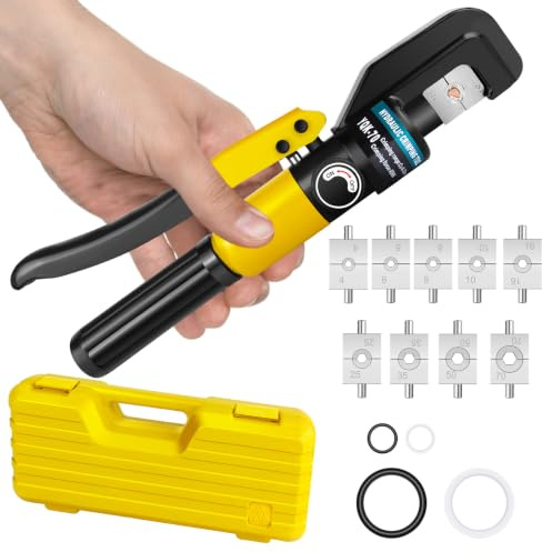 Crimpatrice idraulica 4-70 mm² con 9 matrici esagonali, pinza crimpatrice per cavi della batteria da 10 tonnellate, per capicorda in rame e alluminio, ideale per installazioni elettriche, applicazioni
