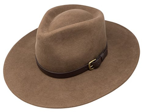 B&S Premium Lewis - Fedora Hut mit breiter Krempe - 100% Wollfilz - wasserfest - Lederband - 60cm Hellbraun