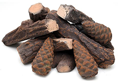 Skyflame 10 Small Piece Set of Ceramic Wood Logs & Accessories for All Types of Indoor Gas Inserts | Ventless & Vented | Propane | Gel | Ethanol | Electric or Outdoor Fireplaces & Fire Pits