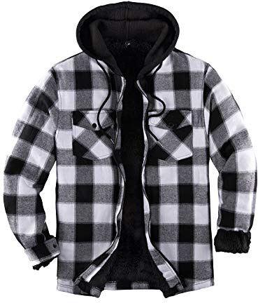 ZENTHACE Herrenjacke mit Sherpa-Futter, durchgehender Reißverschluss, kariert