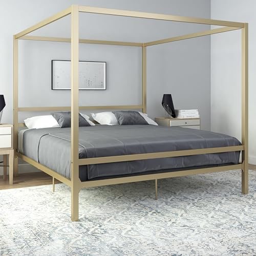 DHP Modernes Himmelbett aus Goldmetall Super-Kingsize, 213 x 199 x 187 cm (L x W x H)
