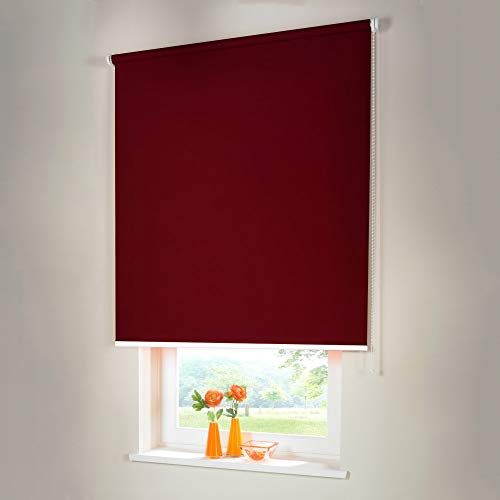Sonnenschutz-HH® - Seitenzugrollo Verdunkelungsrollo - Außenmaß Breite 215 x 180 cm Höhe weinrot - Lichtundurchlässig Blickdicht Rollo für Abdunkelung Kettenzugrollo inkl. Universalträger