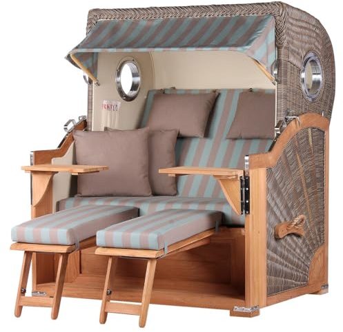bene living Strandkorb-Set Königssee Teak Bullauge - PE grau - Modell 520 - Liftersystem