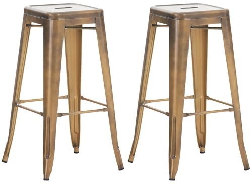 CLP 2er Set Barhocker Joshua I Stapelbare Tresenhocker aus Metall I Barstühle mit Fußstützen I Sitzhöhe 76 cm I Stapelhocker | Farbe Gold