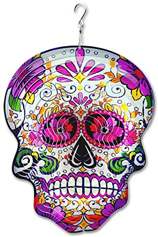 Fonmy Moulin à vent cinétique 3D en métal de qualité à suspendre pour la maison et le jardin 30,5 cm Mandala Daisy Sugar Skull Wind Spinner