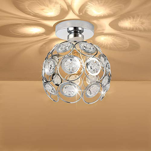 Zevnico Silver Mini Chandelier Light Fixture, Crystal Ceiling Light, Semi Flush Mount Hallway Lights, Small Metal Handmade Chandelier Lamp Covers for Hallway Foyer Entryway Closet Indoor Lighting