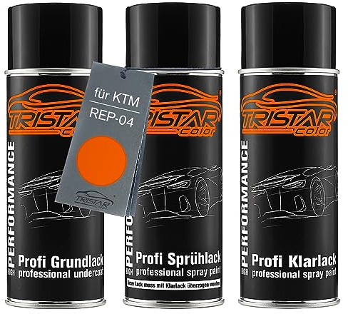 TRISTARcolor Motorradlack Spraydosen Set für KTM REP-04 Orange Grundlack Basislack Klarlack Sprühdose 400ml