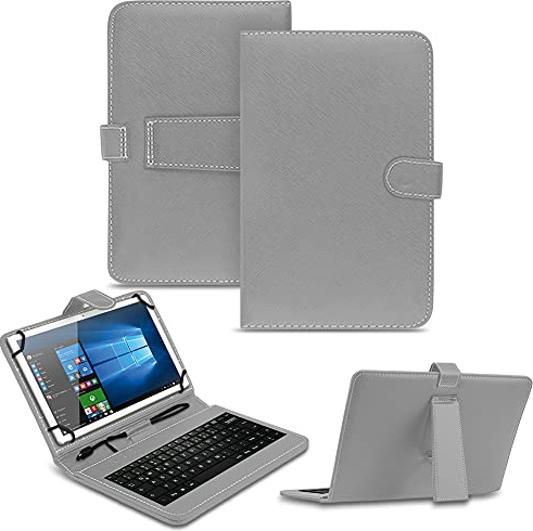 NAUC Tablet Tasche kompatibel mit DOOGEE T30 / S/SE/E/Pro Keyboard USB Hülle Tastatur QWERTZ Tastatur Schutzhülle Standfunktion Magnetverschluss Cover Universal, Farben:Grau