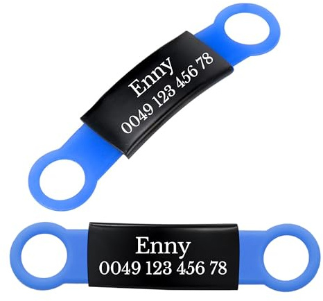 2 Stücke Hundemarke mit Gravur, Personalisierte Anhänger mit Gravur für Hunde und Katzen, Haustier-Marke für Hundehalsbänder Katzenhalsband mit Name und Telefonnummer Gravur (Blau, Klein)