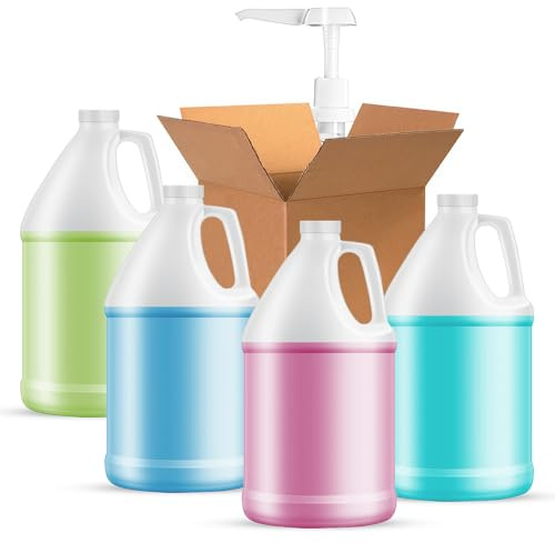1-Gallon Plastic Jug (4-Pack) Reusable w/Shipping Box, Food-Safe, BPA Free | Heavy-Duty HDPE Containers for Water, Sauces, Soaps, Detergents, Liquids | Screw-On Cap transparent