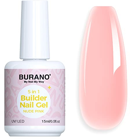 BURANO 5 in 1 Builder Nail Gel, 15ml Aufbaugel für Gelnägel Base Coat Nagelkleber Für Kunstnägel Gel, Nail Extension Gel Nagelverlängerung Gel Für Nagelkunst (Nude pink)