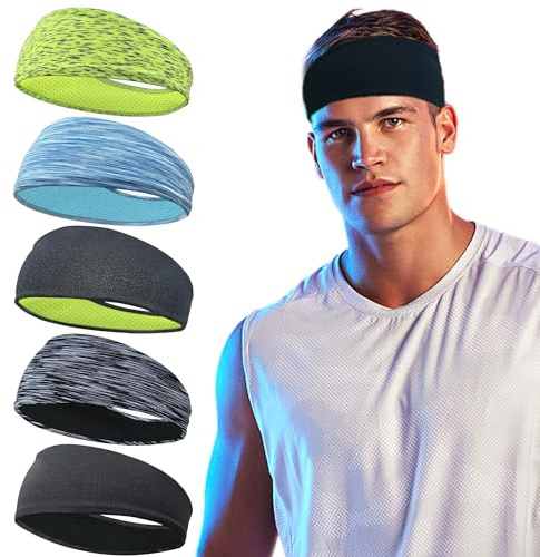 Sport-Stirnband für Herren, dünnes, atmungsaktives Design, wiederverwendetes und gewaschenes Herren-Stirnband, Schweißbänder für Laufen, Yoga, Fußball, Fitness, Workout, 5 Stück