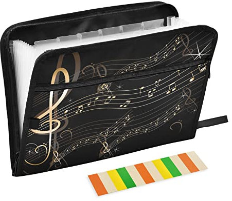 Mnsruu Abstrakte Gold Musik 13 Taschen Fächermappe mit Etiketten, Akkordeon-Aktenordner Aktenordner Brief A4 Papier für Büro Schule Student