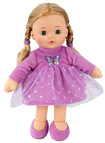 Bibi Doll 12 Rag Doll Maddie Tatters - Baby Dolls For Girls Boys - Rag Doll With Hair, Vinyl Styling Head, Soft Body, Open Close Eyes, Purple Clothes - Gifts For Girls Boys Ages 18 Months And Up
