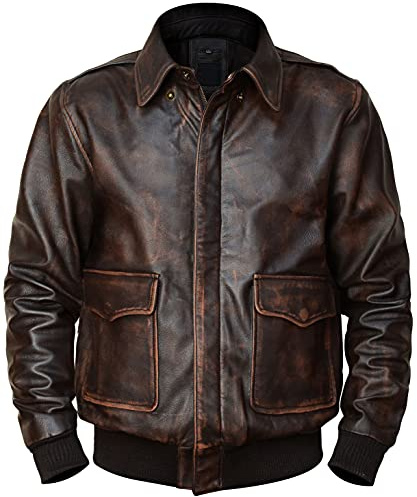 LP-FACON A2 Aviator Chaqueta Bomber de Cuero Marrón Desgastado usaf Cockpit Flight Air Force, XL
