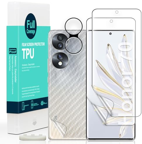 IBYWIND Pellicola protettiva per Honor 70 5G(6,67 pollici),con 2 pellicole in TPU flessibile,1 pellicola per obiettivo per fotocamera,1 pellicola in fibra di carbonio con supporto,senza bolle