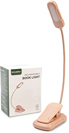 SOLMIRA Luz de Lectura LED con Pinza, Rosa, Flexible, Recargable