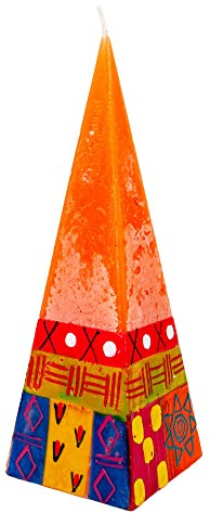 Kapula Candela a piramide sudafricana, commercio equo e solidale, dipinta a mano, design etnico multicolore, 7 x 20 cm
