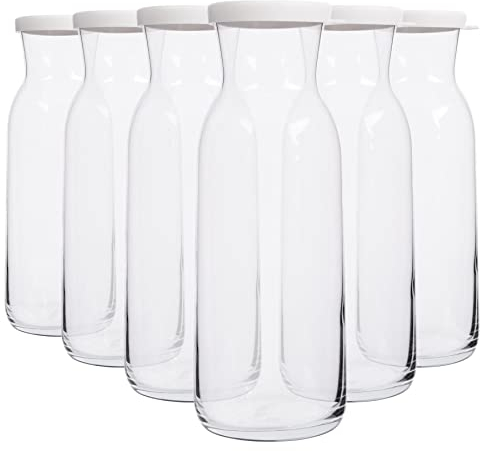 LAV 6x White Lid 1.2L Fonte Glass Carafe - Water Wine Juice Fridge Storage Pitcher Jug Set | Bedside Laundry Dispenser Bottle Jar