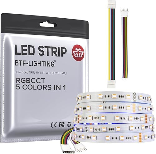 BTF-LIGHTIN RGBCCT 5050SMD 5in1 5M 60LEDs/m 24V LED Streifen IP30 Weiß PCB | RGB+Kaltweiß+Warmweiß 5 Farbe in 1 LED 5M 300LEDs/m für Zimmer Heimdekoration(Nur Streifen)