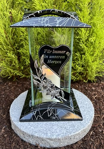 Lampada tombale, 27 cm, con decorazione per tomba, con cuore e testo, decorazione per tomba, candela inclusa