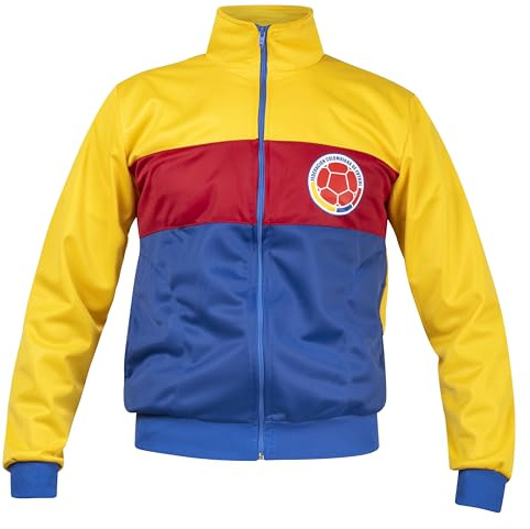 Colombia retro fotboll gul blå och röd vintage sportjacka jumper topp, flerfärgad, S