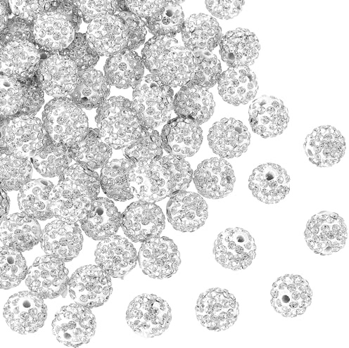 100 Stück Glitzer Zwischenperlen für Armbänder Silber 10 mm | Strassperlen zur Herstellung von Großlochperlen Kugel Abstandsperlen Silber Perlen zum Auffädeln Schmuckherstellung
