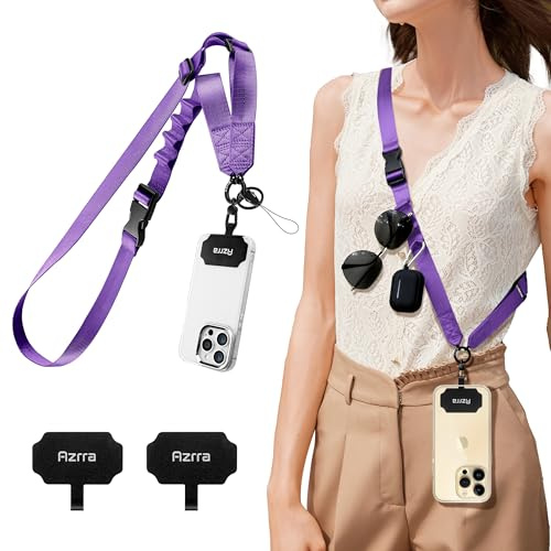 Azrra Phone Lanyard Crossbody, Cellphone Lanyard for Around the Neck, Adjustable Anti Theft Phone Strap, Black Crossbody Strap for iPhone Case, Keys, Earphone, Sunglasses, Wallet