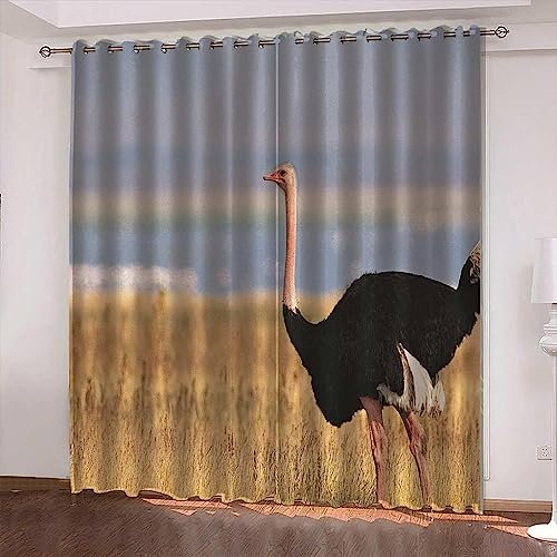 3D Verdunkelungsvorhang Ösen Tier Strauß 170 B X 200 H cm,2Er Set Gardinen Wohnzimmer Gardinen Blickdicht Kinder Vorhänge Schlafzimmer Dekoschals Gardine-9E7T0W4E