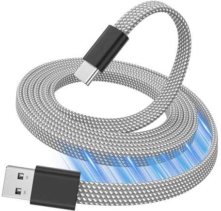 Magtame 1.5m Magnetic Flat USB-A to USB-C Cable Coiled, Fast Charging Cord | Flat magnetic cable coils neatly, Retractable& tidy storage, Tangle-free, 3A fast charging for iPhone 15-17, Samsung&Tablet