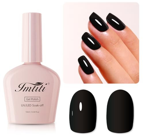 Imtiti Gel Nail Polish - Black Gel Nail Kit for Women & Girls, LED UV Soak Off, DIY Nail Art Starter, 10ML